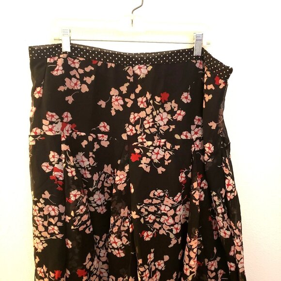 Mlle Gabrielle Polka-dot Trimmed Floral Print Chiffon Midi Skirt Size 20W EUC - Picture 2 of 9